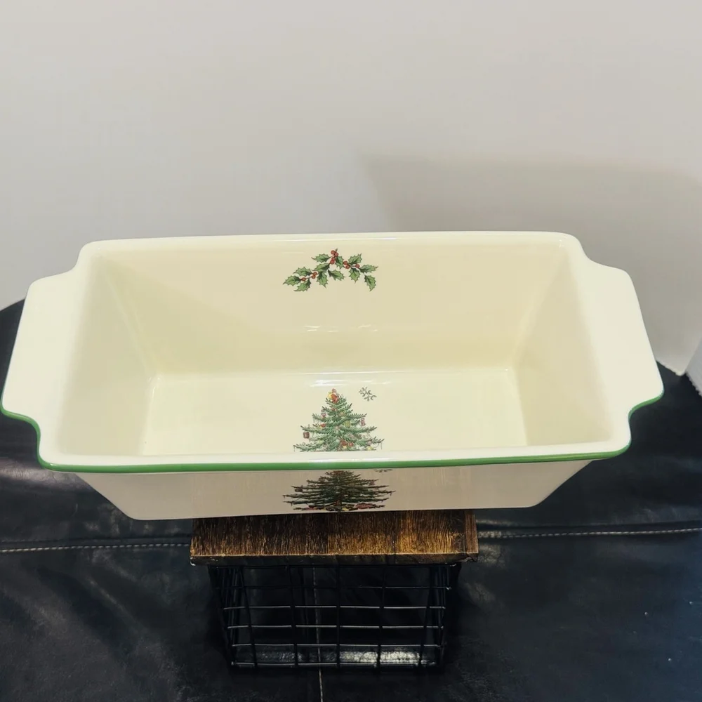Spode Christmas Tree Loaf Pan 11.75”x5.5” Baking Dish with Christmas Tree Motif